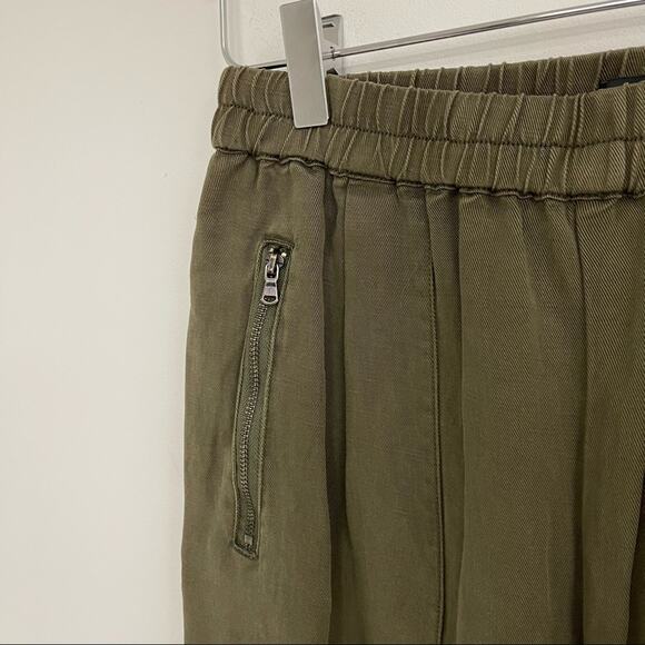 NWOT KAREN KANE Pants Army Green Stretch Waist Band Zipper Tencel Size Small - Picture 8 of 10